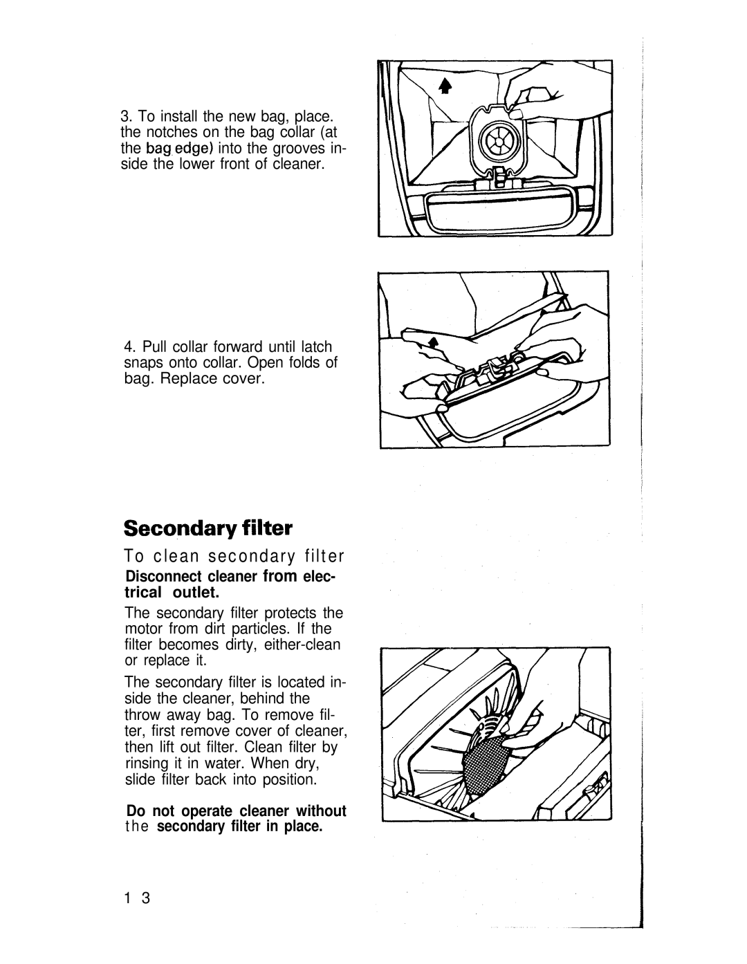 Hoover Spirit Vacuum Cleaner manual Secondary filter, To clean secondary filter 