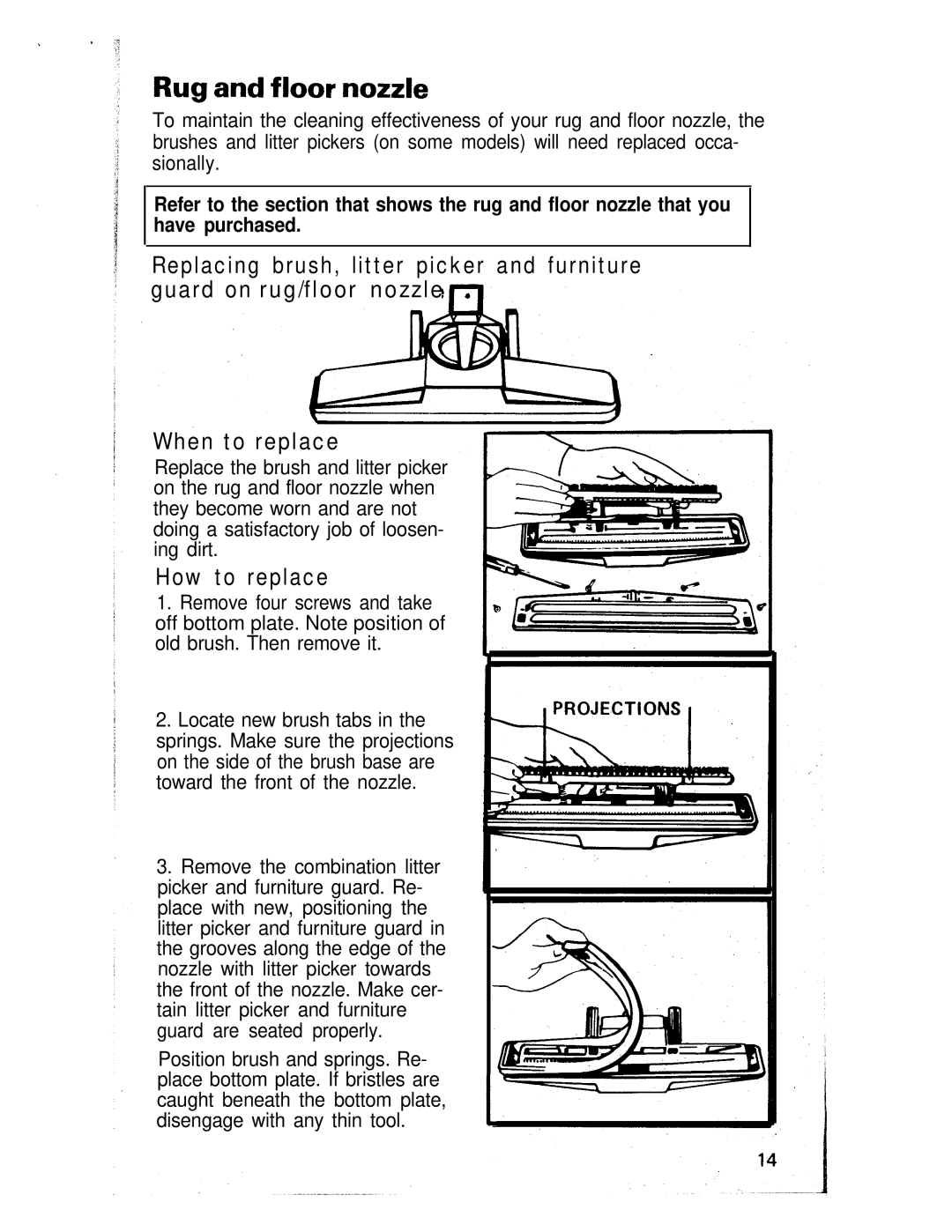 Hoover Spirit Vacuum Cleaner manual Rug and floor nozzle, How to replace 