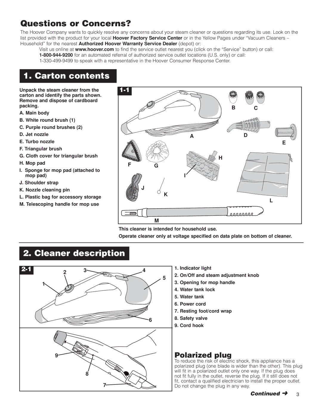 Hoover Steam cleaner owner manual Carton contents, Cleaner description 