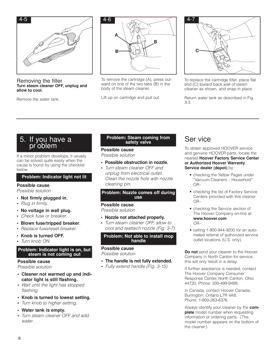 Hoover Steam cleaner owner manual If you have a problem, Service, Removing the filter 