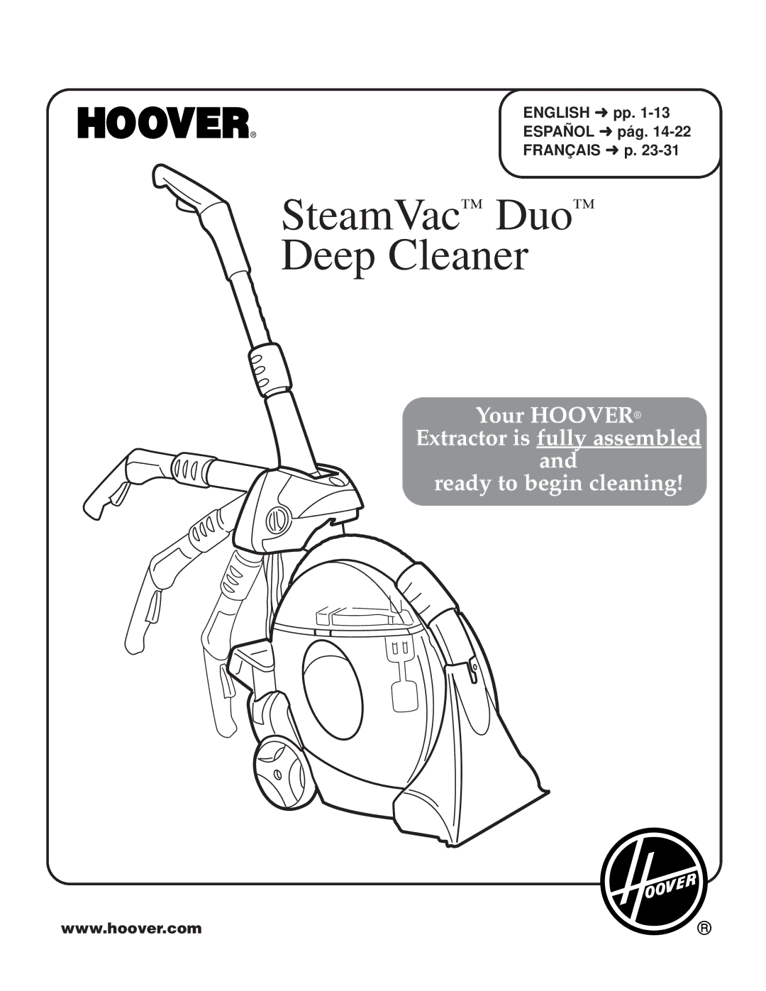 Hoover Steam Vac Duo Deep Cleaner manual SteamVac Duo Deep Cleaner 