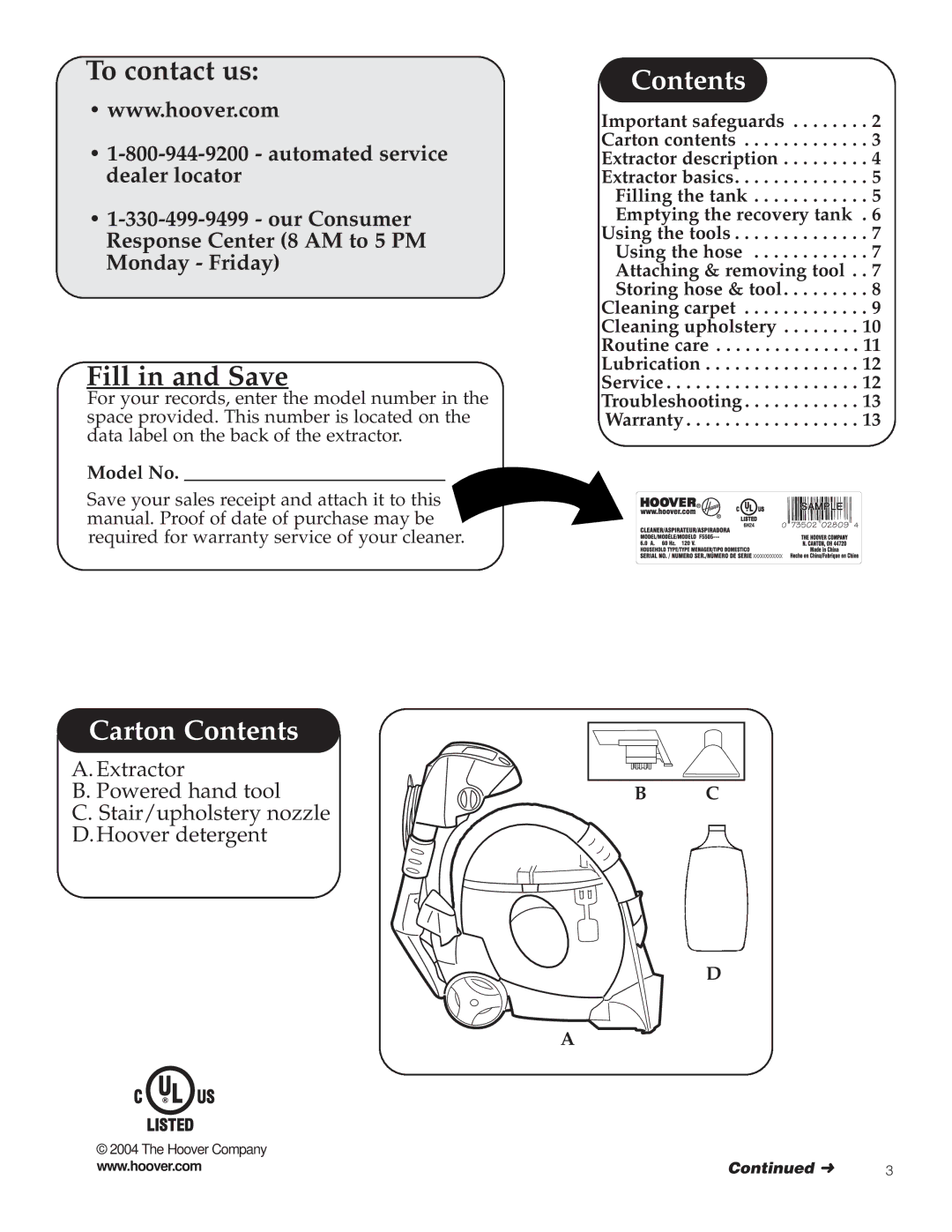 Hoover Steam Vac Duo Deep Cleaner manual Carton Contents 