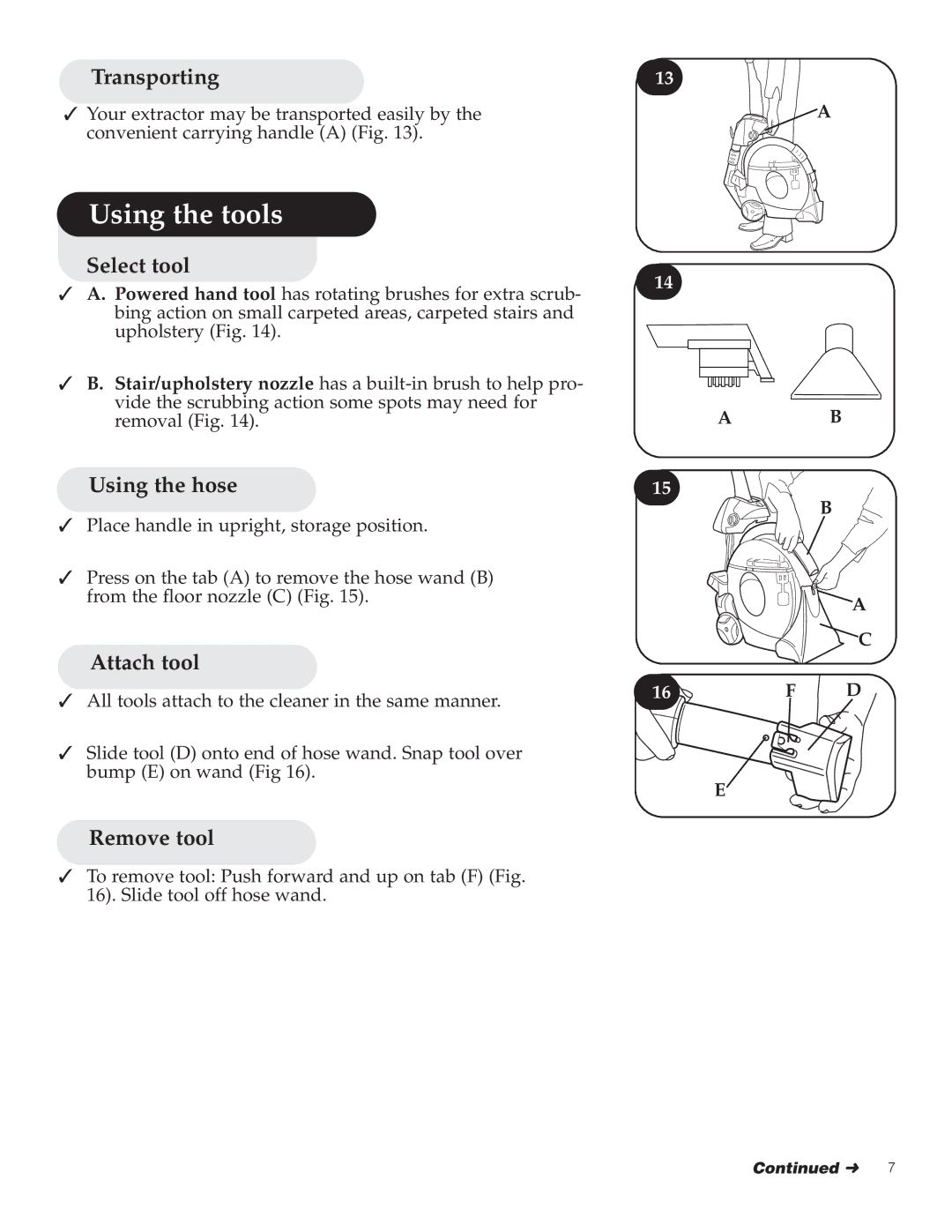 Hoover Steam Vac Duo Deep Cleaner manual Using the tools 