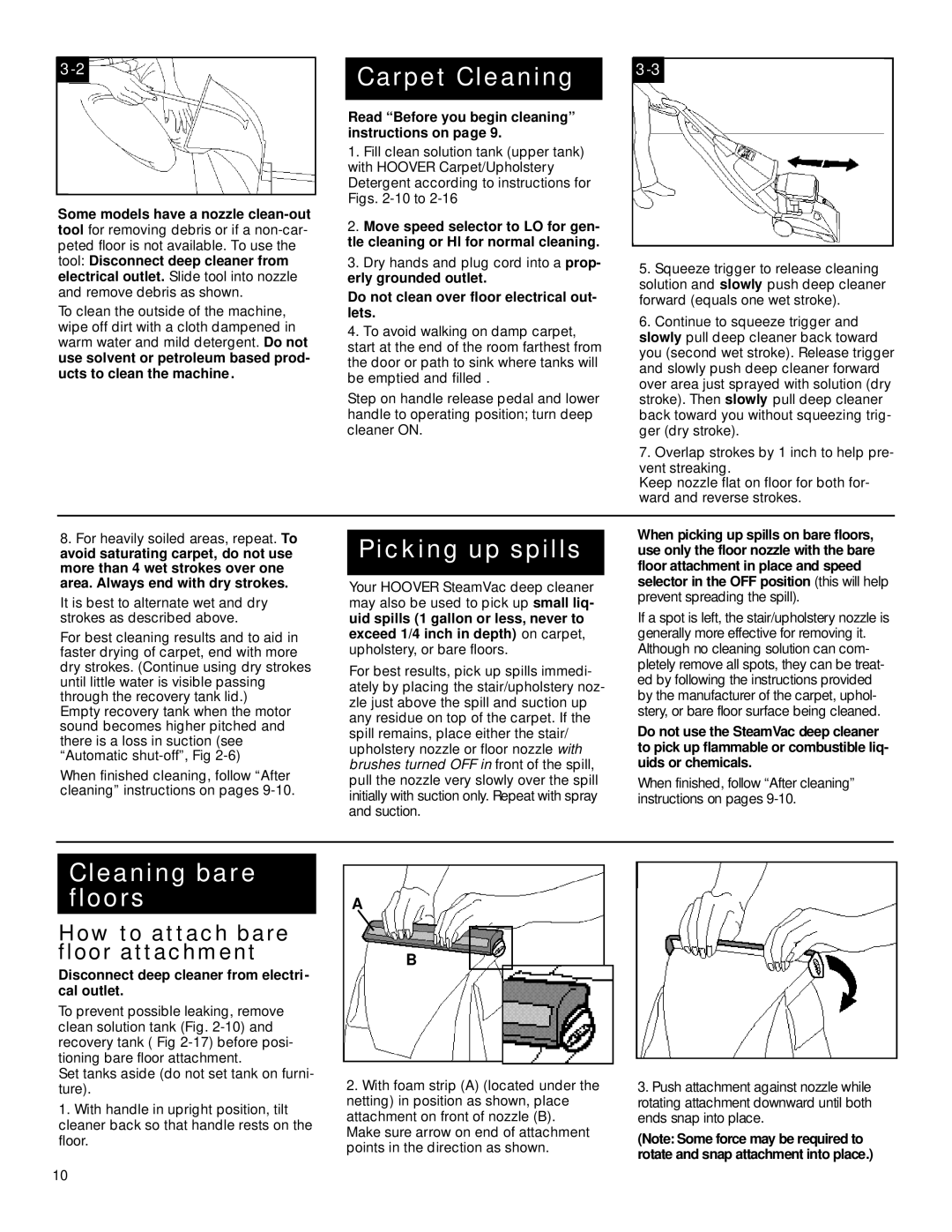 Hoover SteamVac LS manual How to attach bare floor attachment, Read Before you begin cleaning instructions on 