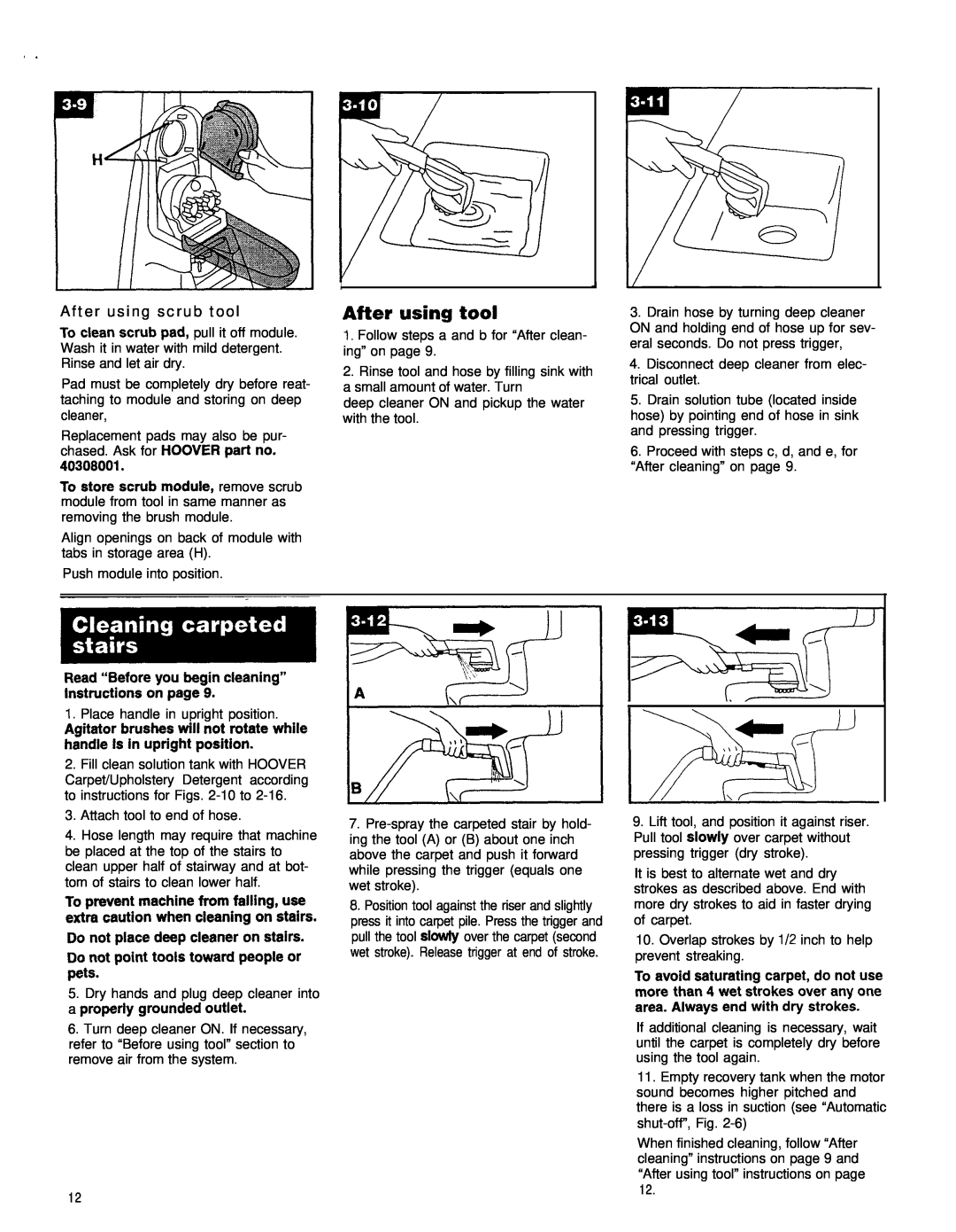Hoover SteamVac" LS manual After using tool, After using scrub tool, Read “Before you begin cleaning” Instructions on page 