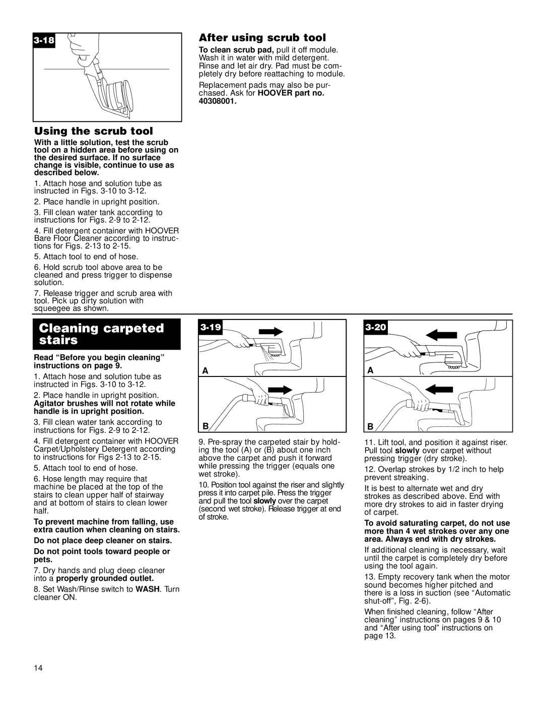 Hoover SteamVac V2 manual Using the scrub tool, After using scrub tool 