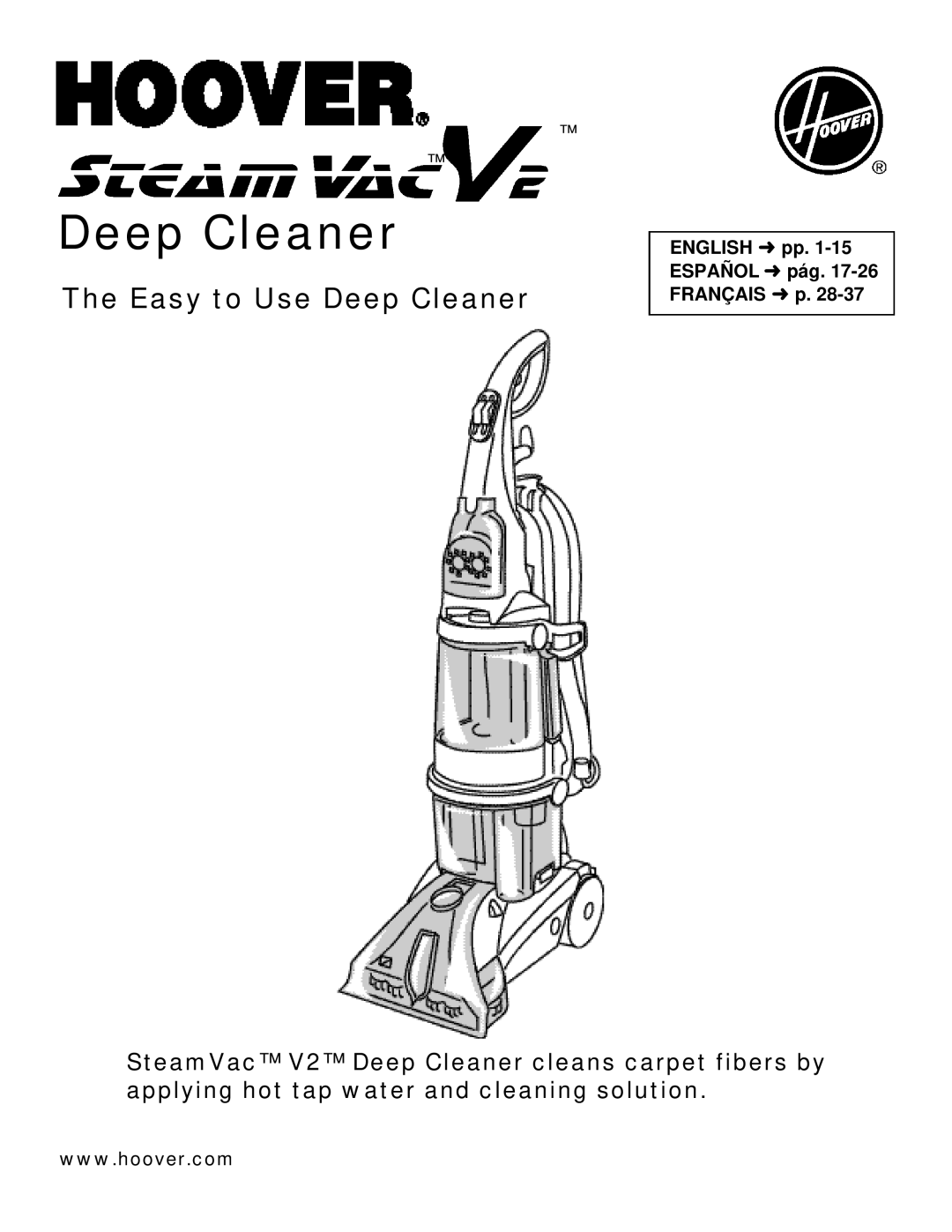 Hoover SteamVacTM V2TM manual Deep Cleaner 