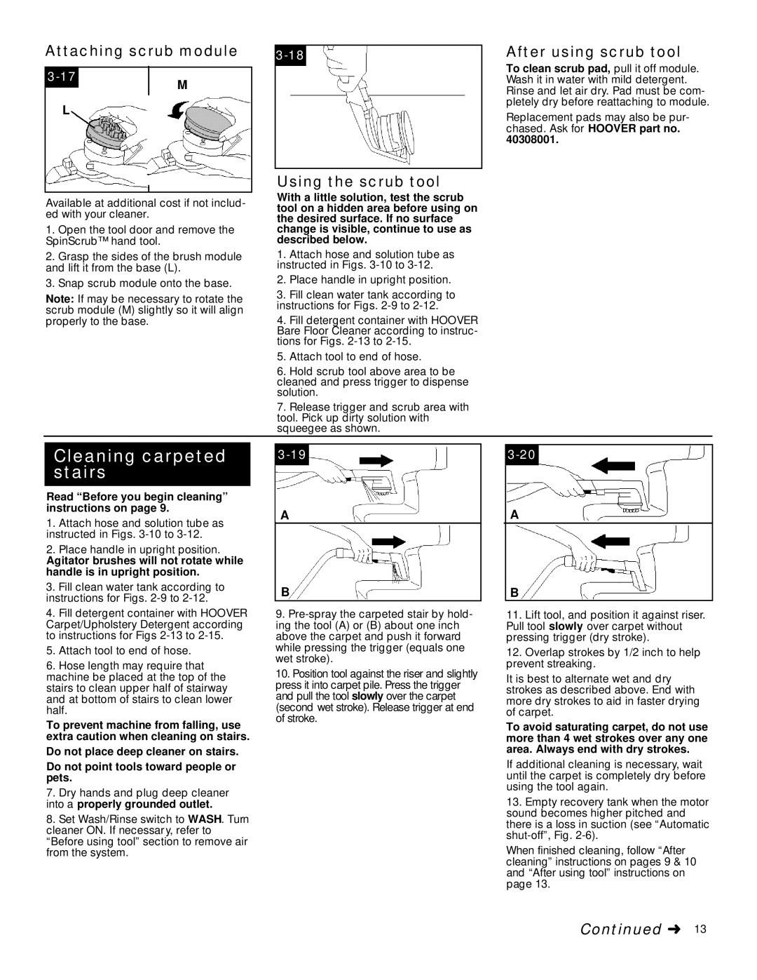 Hoover SteamVacTM V2TM manual Cleaning carpeted stairs 