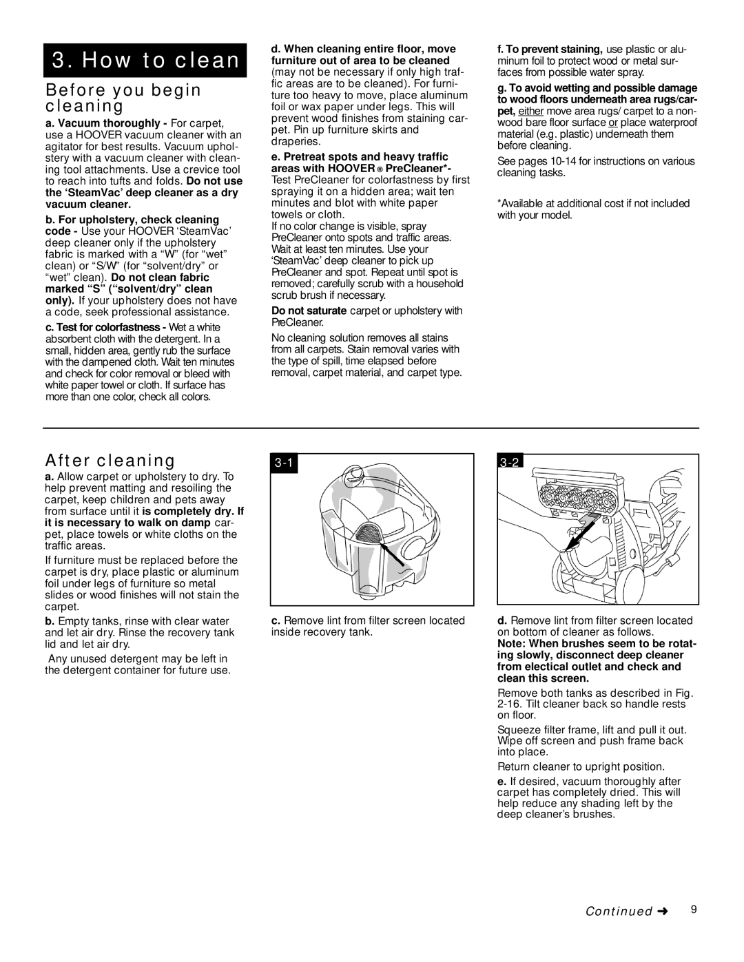 Hoover SteamVacTM V2TM manual How to clean, Before you begin cleaning, After cleaning 