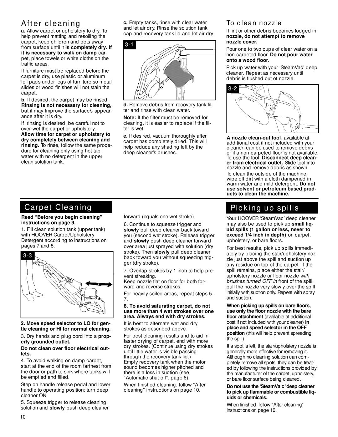 Hoover SteamVacuum owner manual After cleaning, To clean nozzle, Read Before you begin cleaning instructions on 