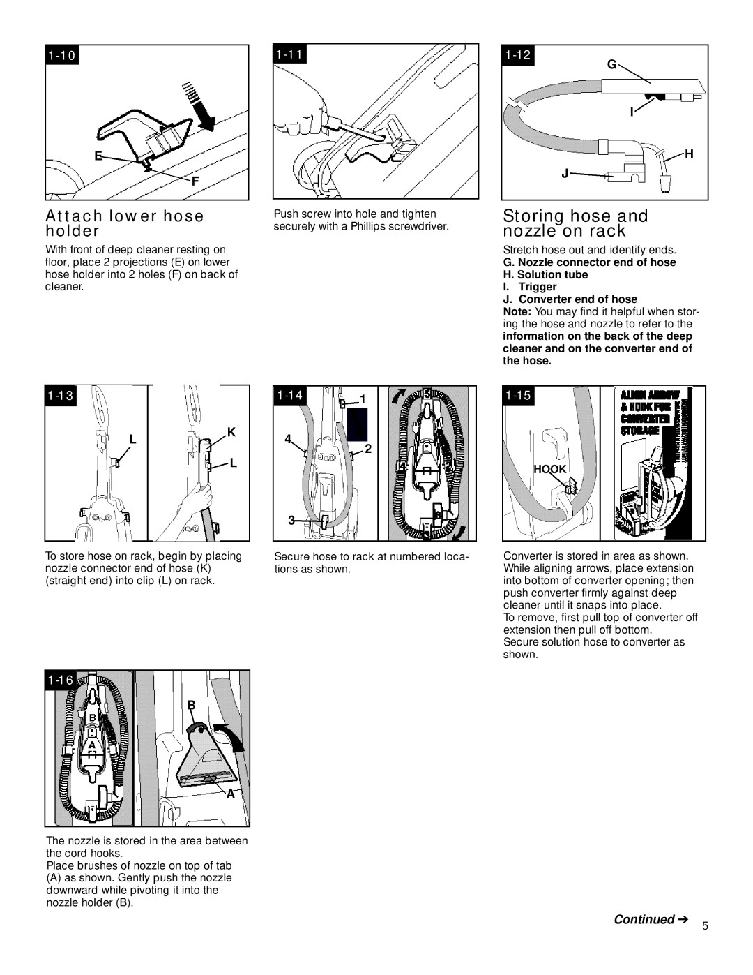 Hoover SteamVacuum owner manual Storing hose and nozzle on rack, Attach lower hose holder 