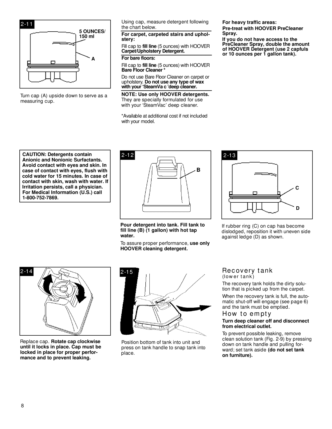 Hoover SteamVacuum owner manual Recovery tank, How to empty 