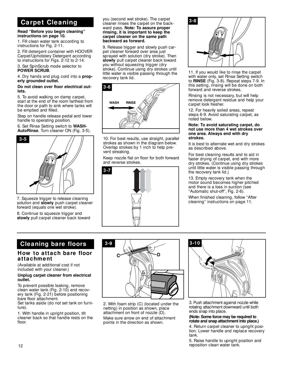 Hoover Turbo POWER Carpet Cleaner with Auto Rinse Cleaner manual How to attach bare floor attachment, Power Scrub 