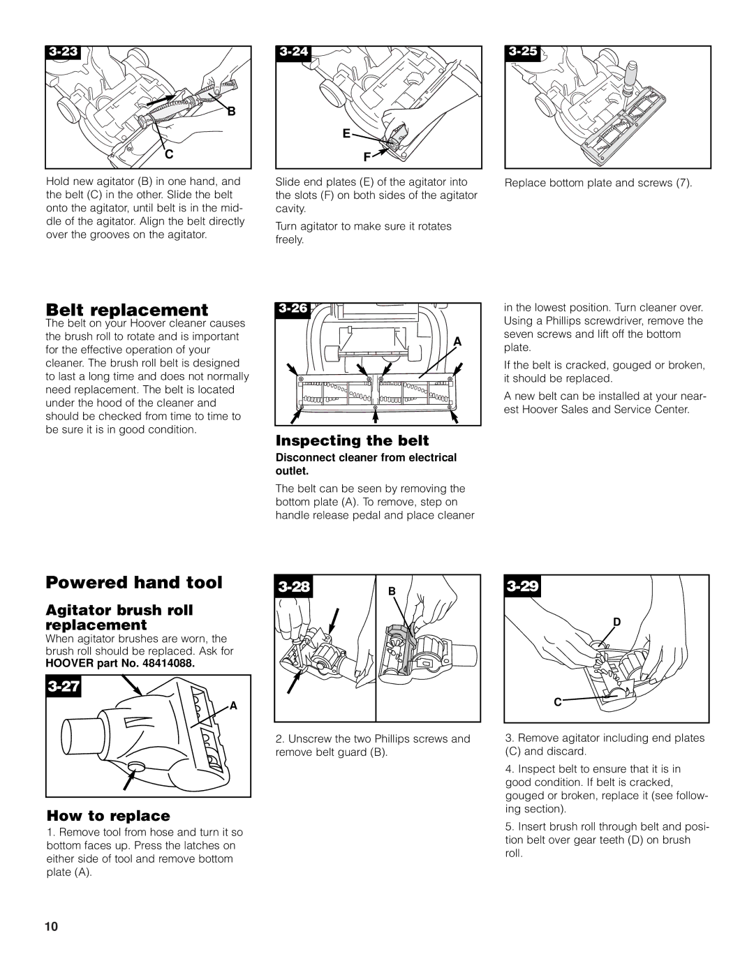 Hoover Turbo POWER Upright Vacuum Cleaner owner manual Belt replacement, Powered hand tool, Inspecting the belt 