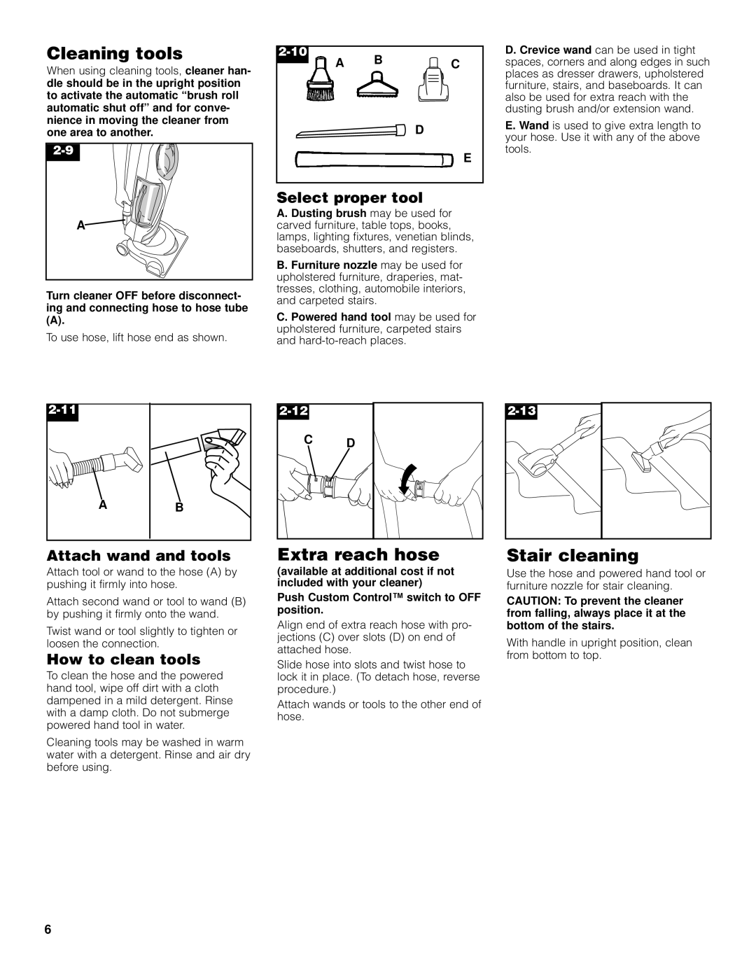 Hoover Turbo POWER Upright Vacuum Cleaner owner manual Cleaning tools, Extra reach hose, Stair cleaning 