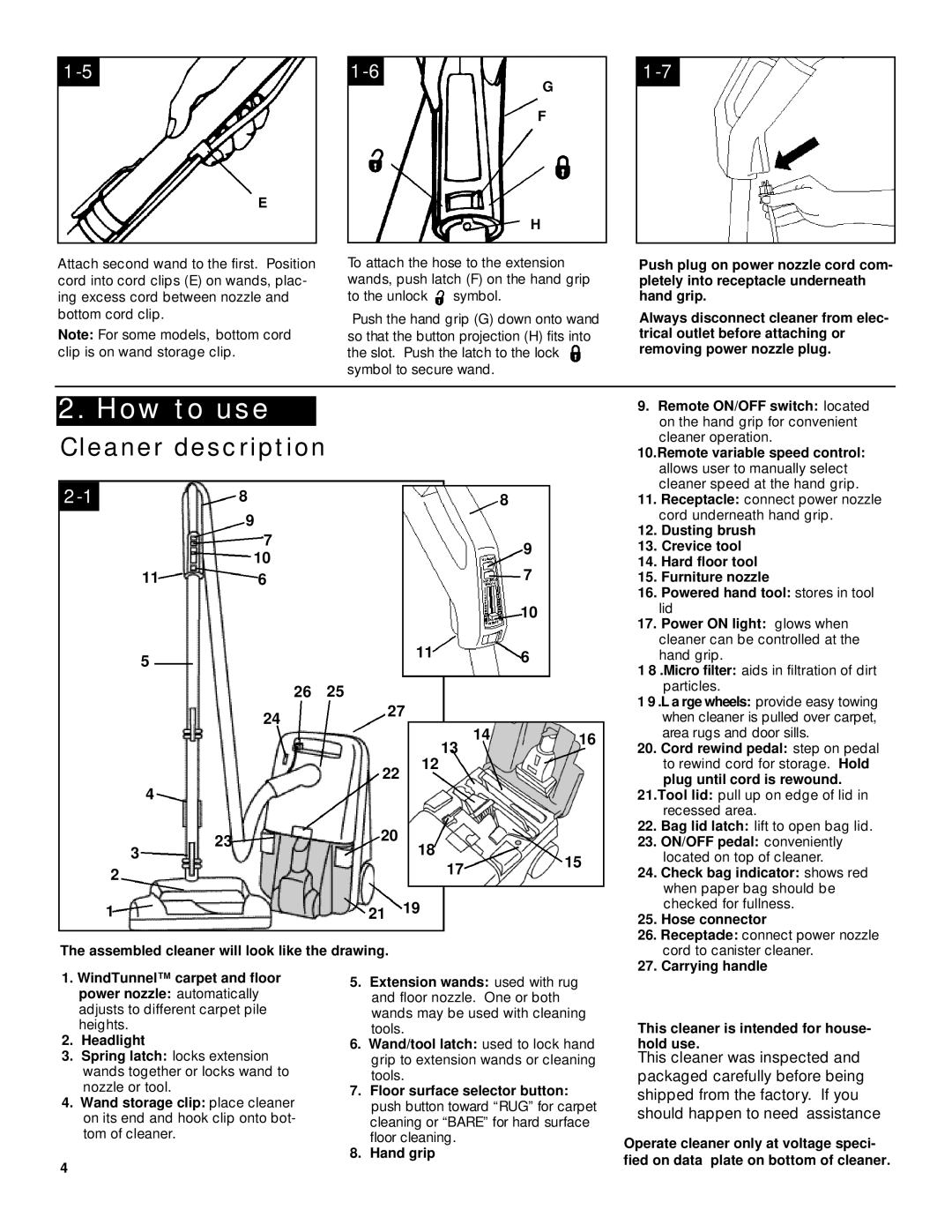 Hoover TurboPOWER WindTunnel Canister Cleaner with Powered Hand Tool owner manual How to use, Cleaner description 