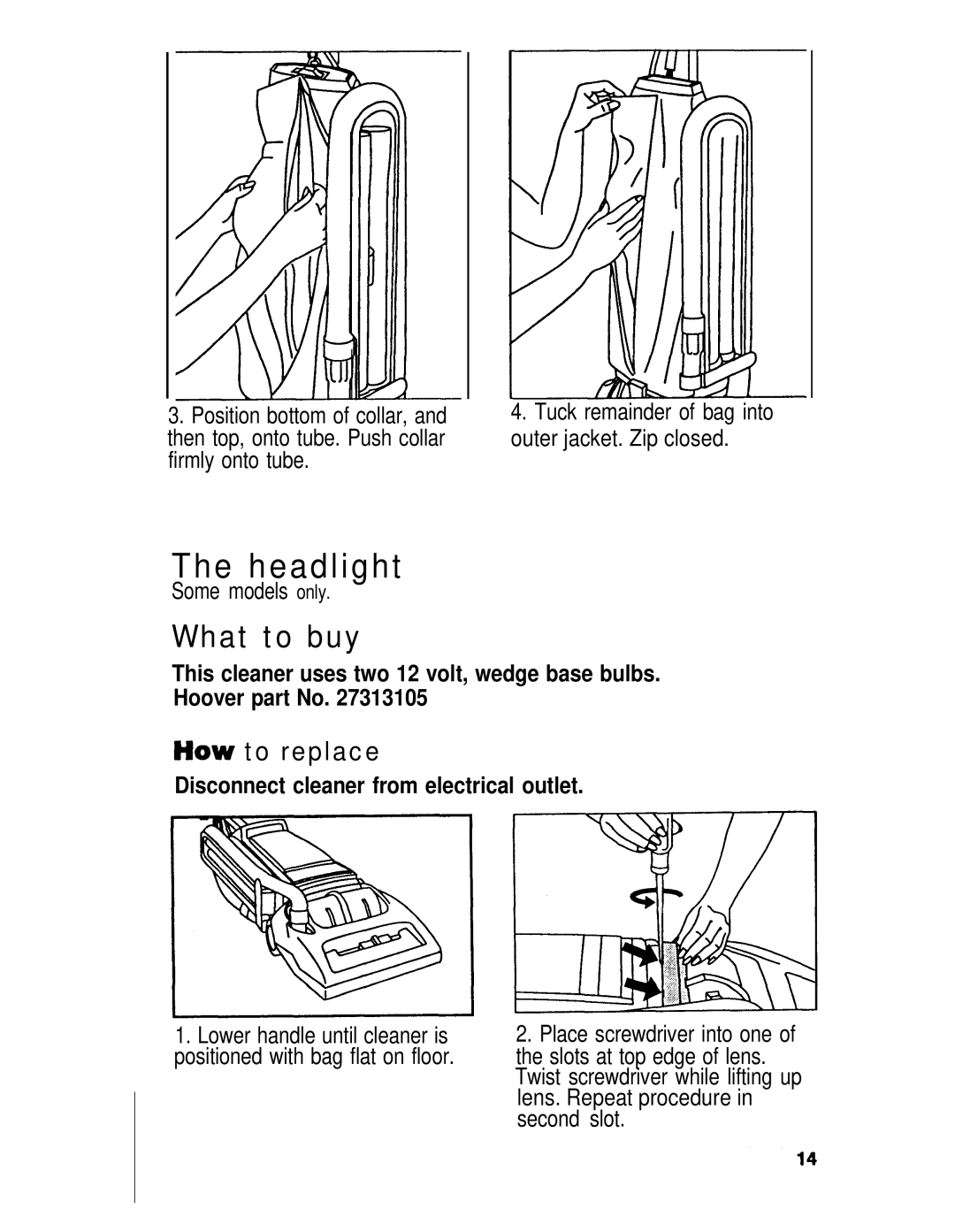 Hoover U3737, U3745, U3721 manual What to buy, How to replace, Position bottom of collar, Some models only 