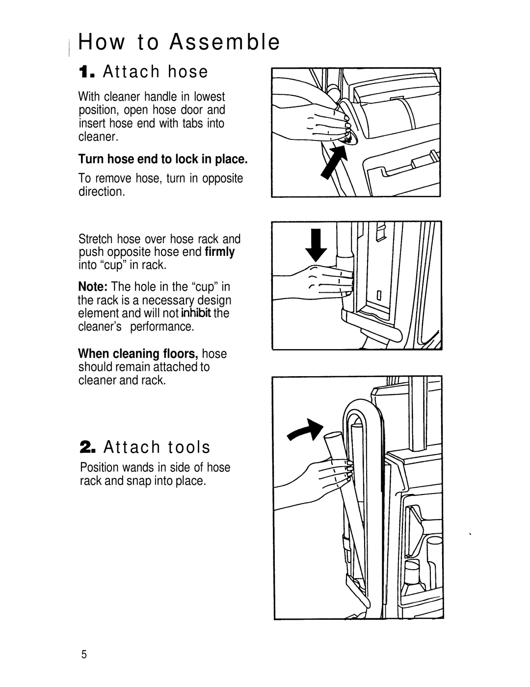 Hoover U3737, U3745, U3721 manual 1I How to Assemble, Attach hose, 2m Attach tools, Turn hose end to lock in place 