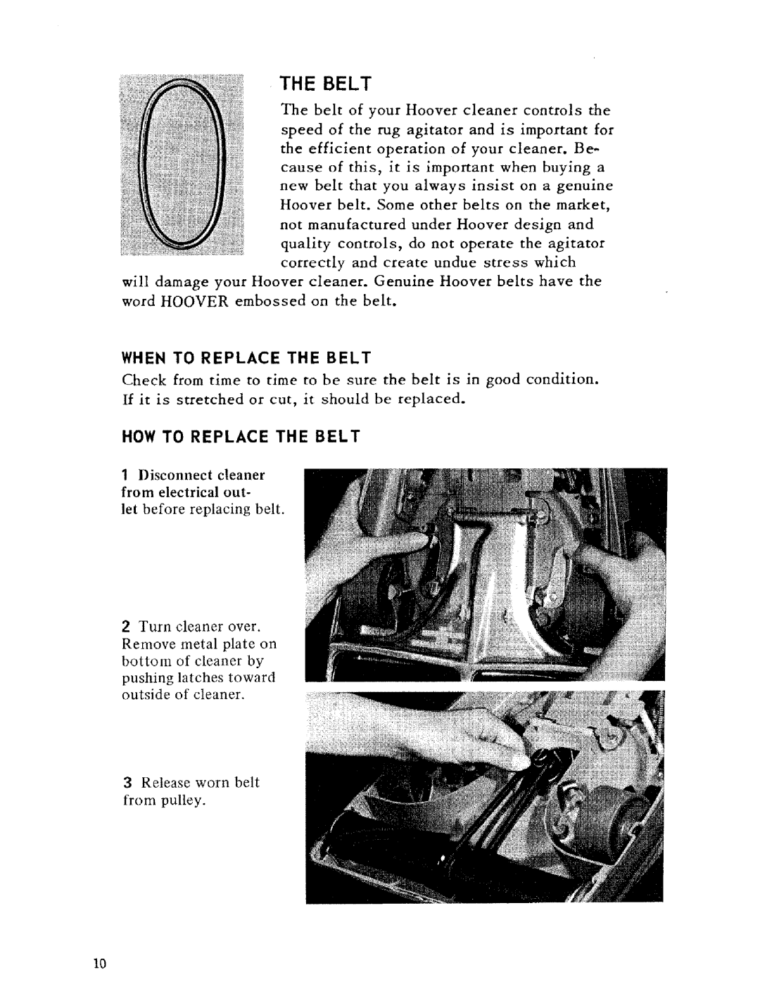 Hoover U4001 owner manual Belt 