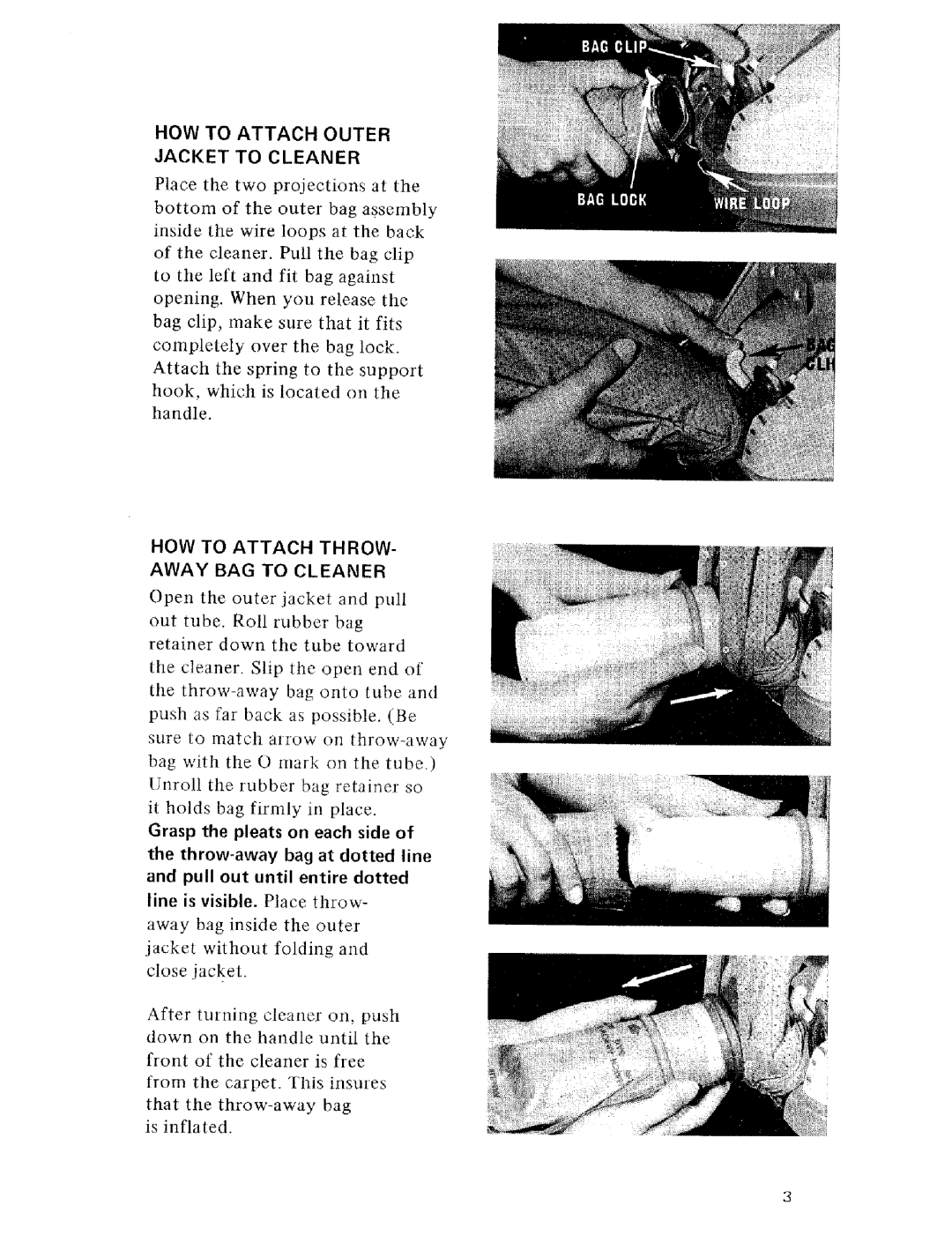 Hoover U4001 owner manual HOW to Attach Outer Jacket to Cleaner, HOW to Attach Throw Away BAG to Cleaner 