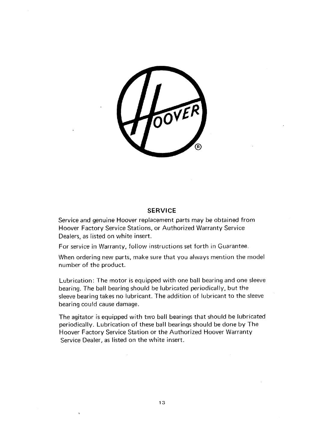 Hoover U4001 owner manual Service 