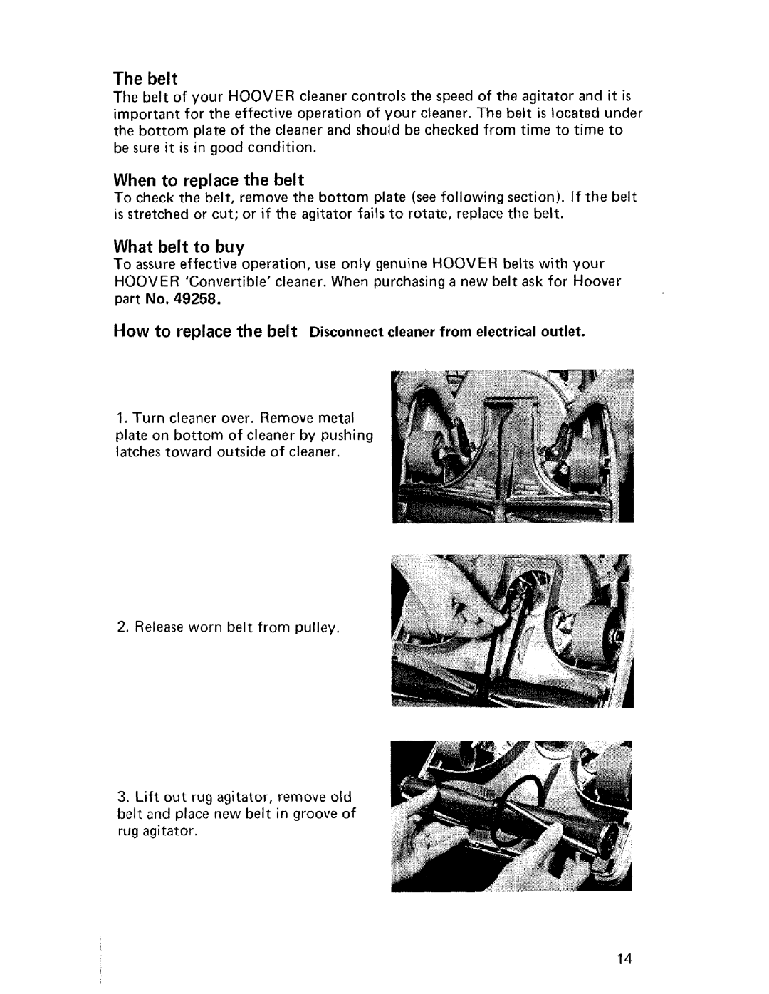 Hoover U4057 owner manual Belt, What belt to buy, When to replace the belt 