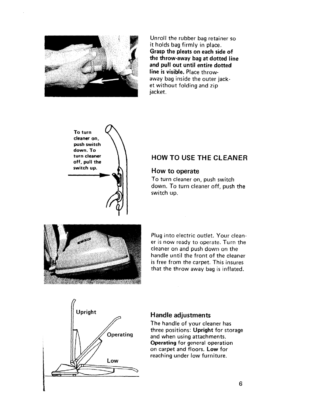 Hoover U4057 owner manual How to operate, Handle adjustments 