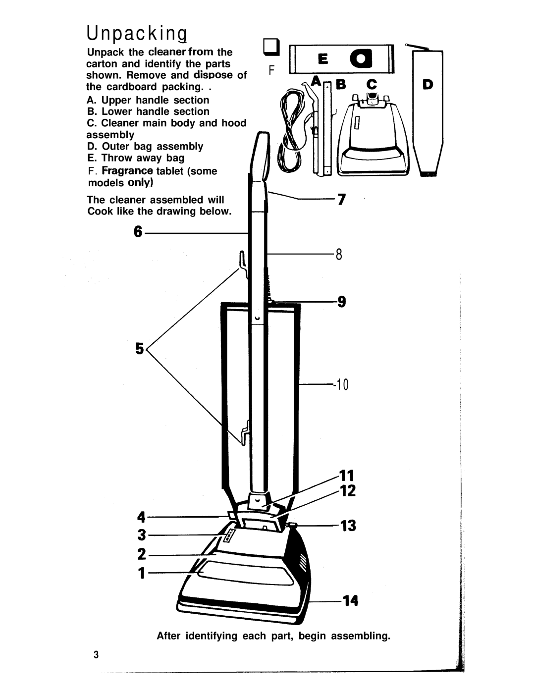 Hoover U4359, U4361 manual Unpacking, Qb C 