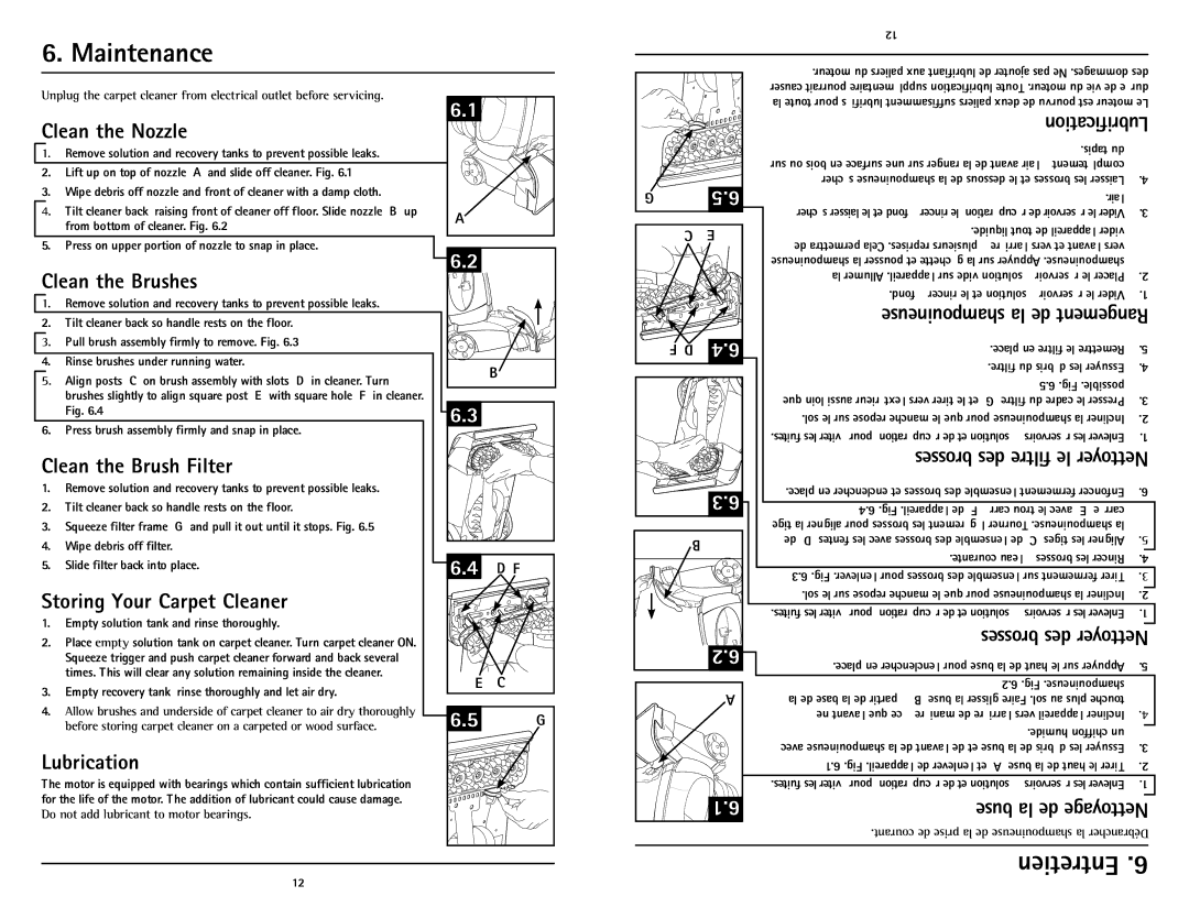 Hoover U5180-900 owner manual Maintenance, Entretien 