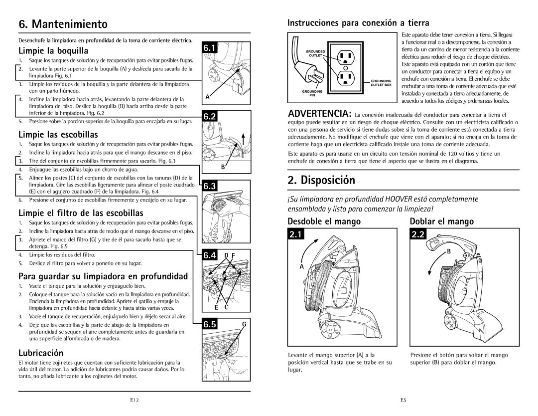 Hoover U5180-900 owner manual Mantenimiento, Disposición, D F 