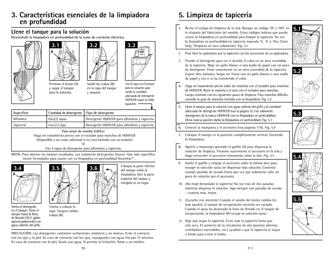 Hoover U5180-900 Características esenciales de la limpiadora en profundidad, Llene el tanque para la solución, Superficie 