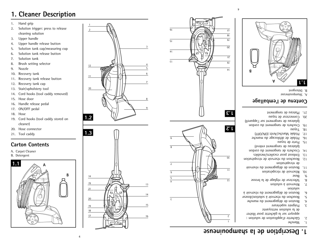 Hoover U5180-900 owner manual Cleaner Description, Carton Contents 