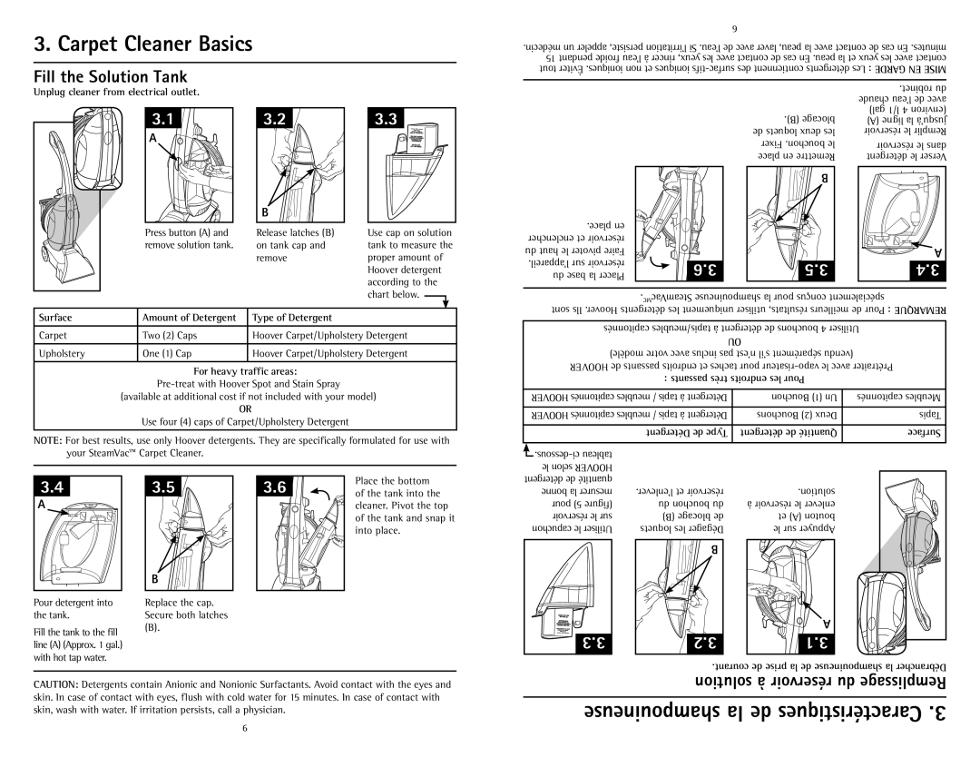 Hoover U5180-900 owner manual Carpet Cleaner Basics, Fill the Solution Tank 