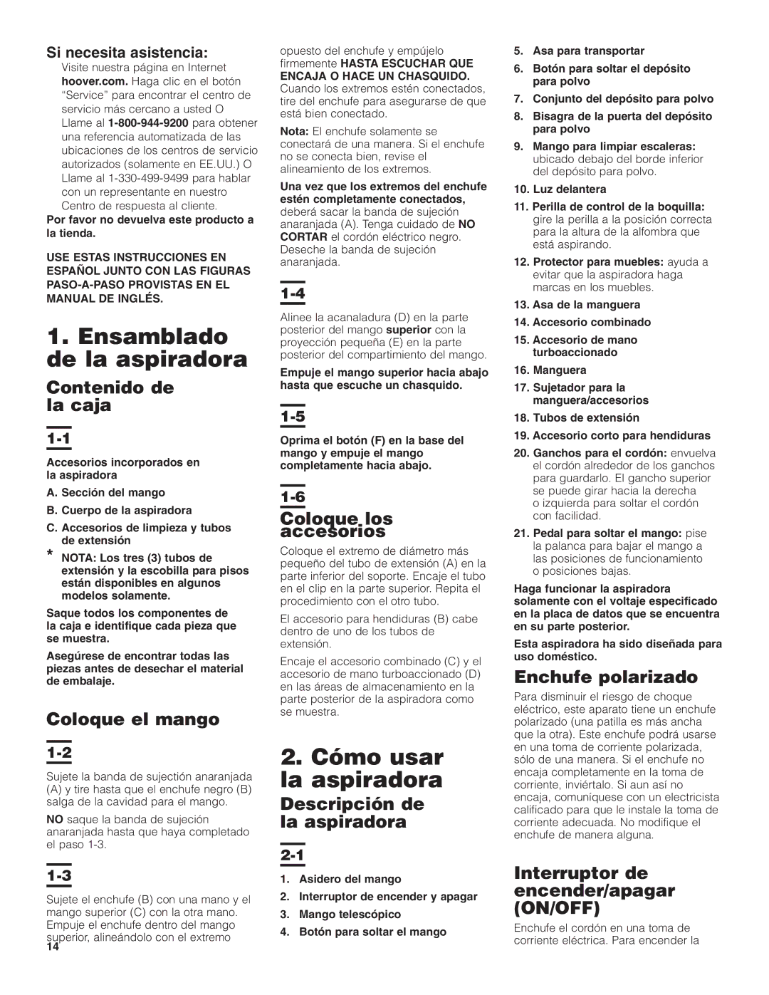 Hoover U5182900 owner manual Ensamblado de la aspiradora, Cómo usar la aspiradora 