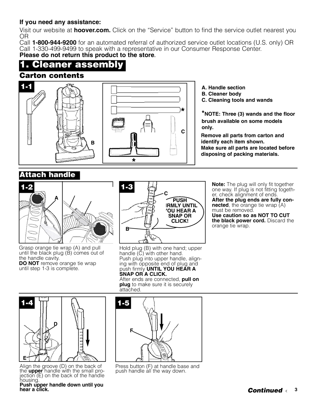 Hoover U5182900 owner manual Cleaner assembly, Carton contents 