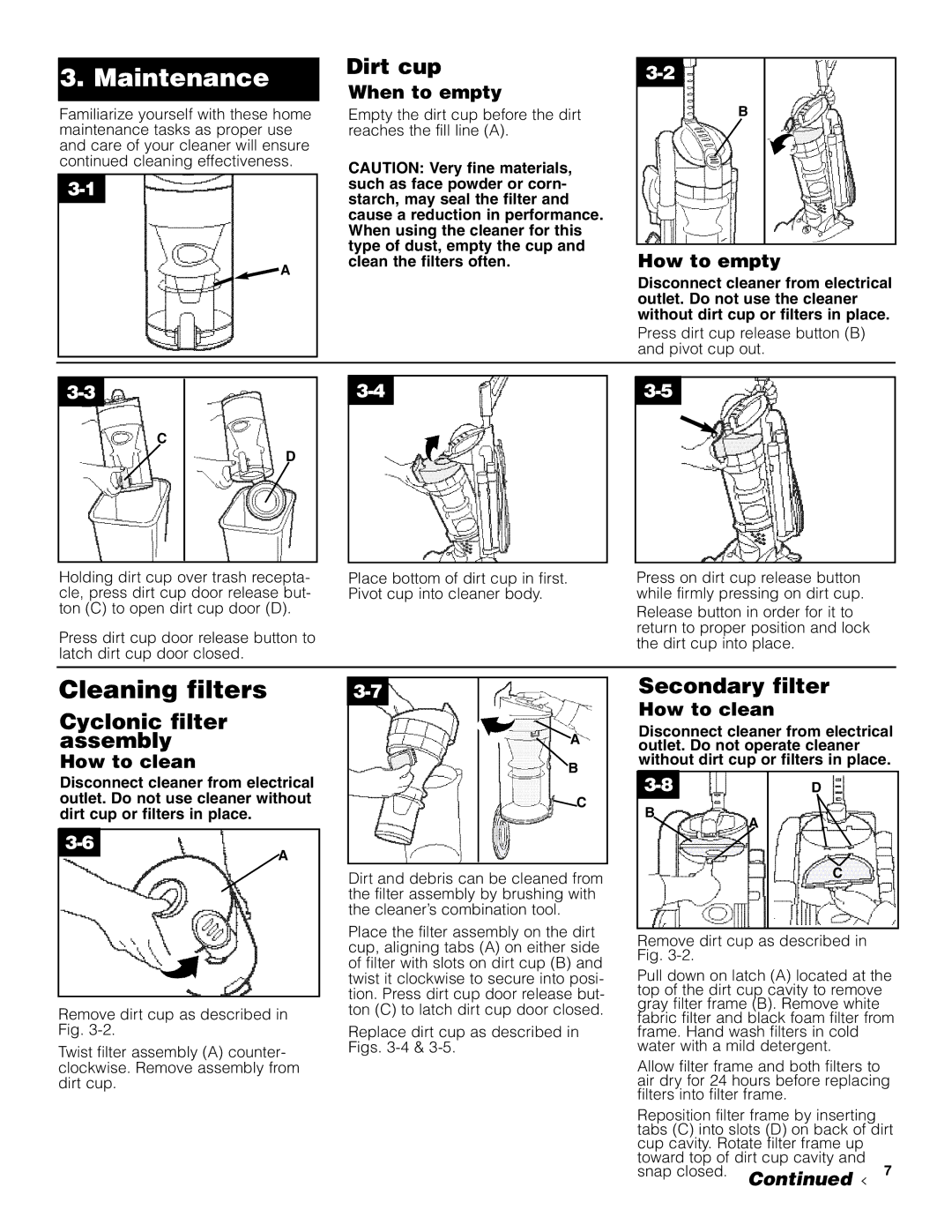 Hoover U5182900 owner manual Dirt cup, Cyclonic filter assembly, Secondary filter 