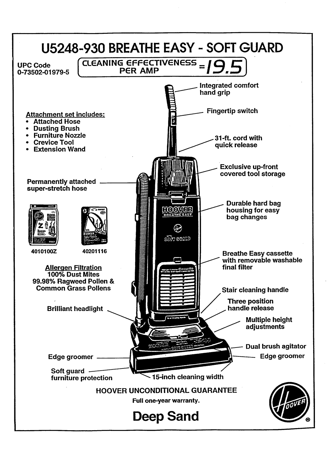 Hoover U5248-930 warranty =19.5 