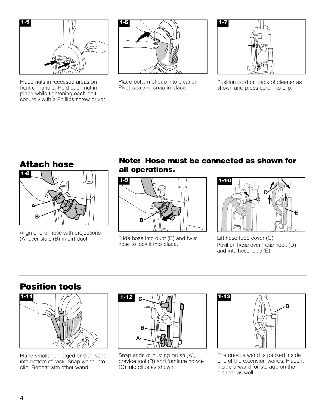 Hoover U5361950 owner manual Attach hose, Position tools 