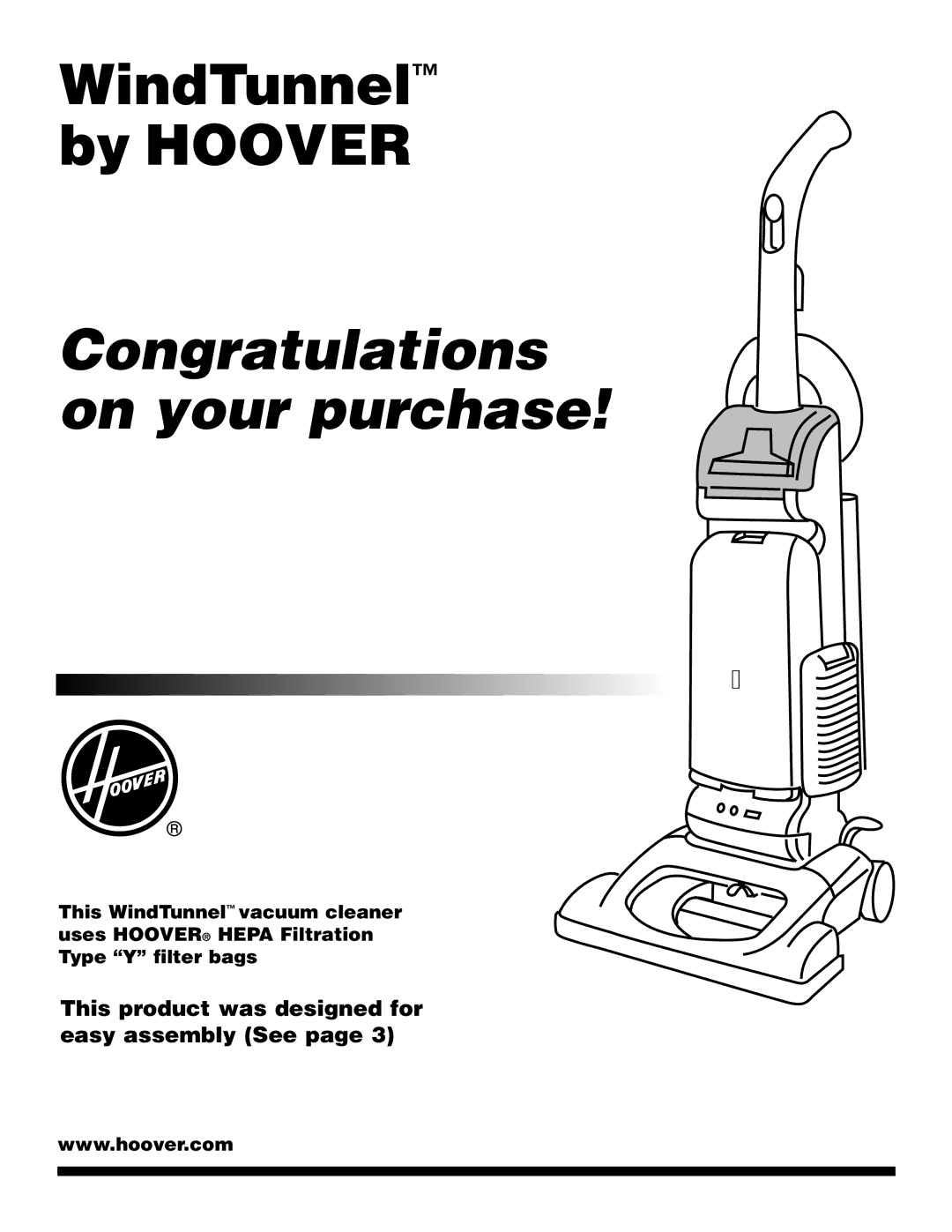 Hoover U5458910 manual Congratulations on your purchase, This product was designed for easy assembly See 