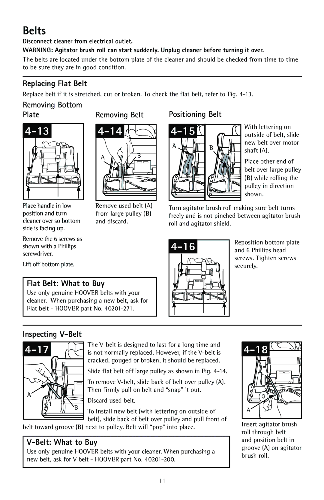 Hoover U57809RM owner manual Belts 