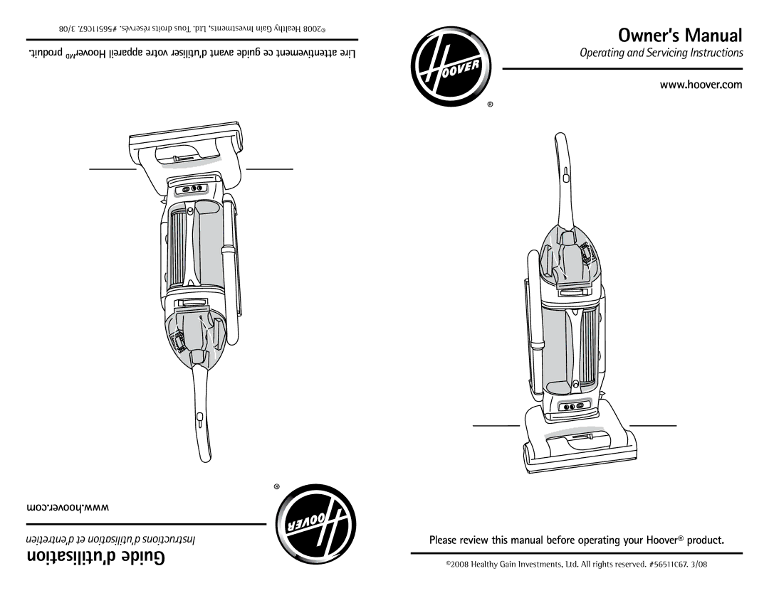 Hoover U5786900 owner manual ’utilisation Guide, Com.hoover.www 