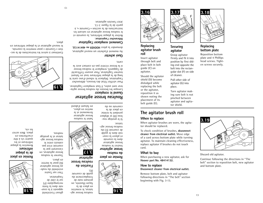 Hoover U5786900 owner manual 319, 317, Agitator brush roll 