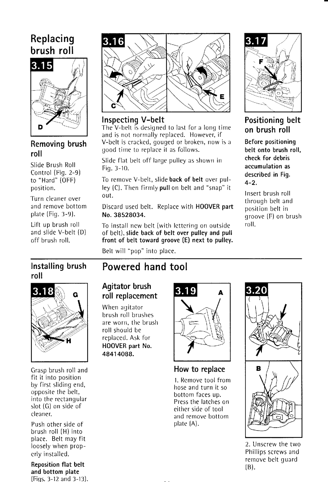 Hoover UH50000 owner manual Replacing brushroll, Poweredhandtool 