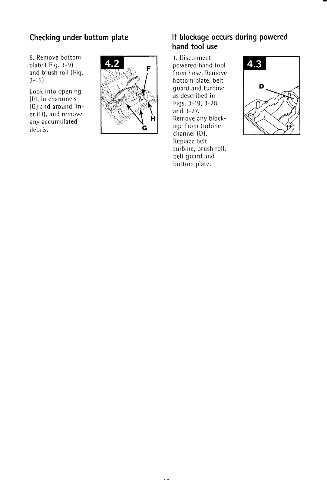 Hoover UH50000 owner manual Checkingunderbottomplate, Lf blockageoccursduringpowered handtool use, G s .3 1 9 , 3 2 0 and 3 