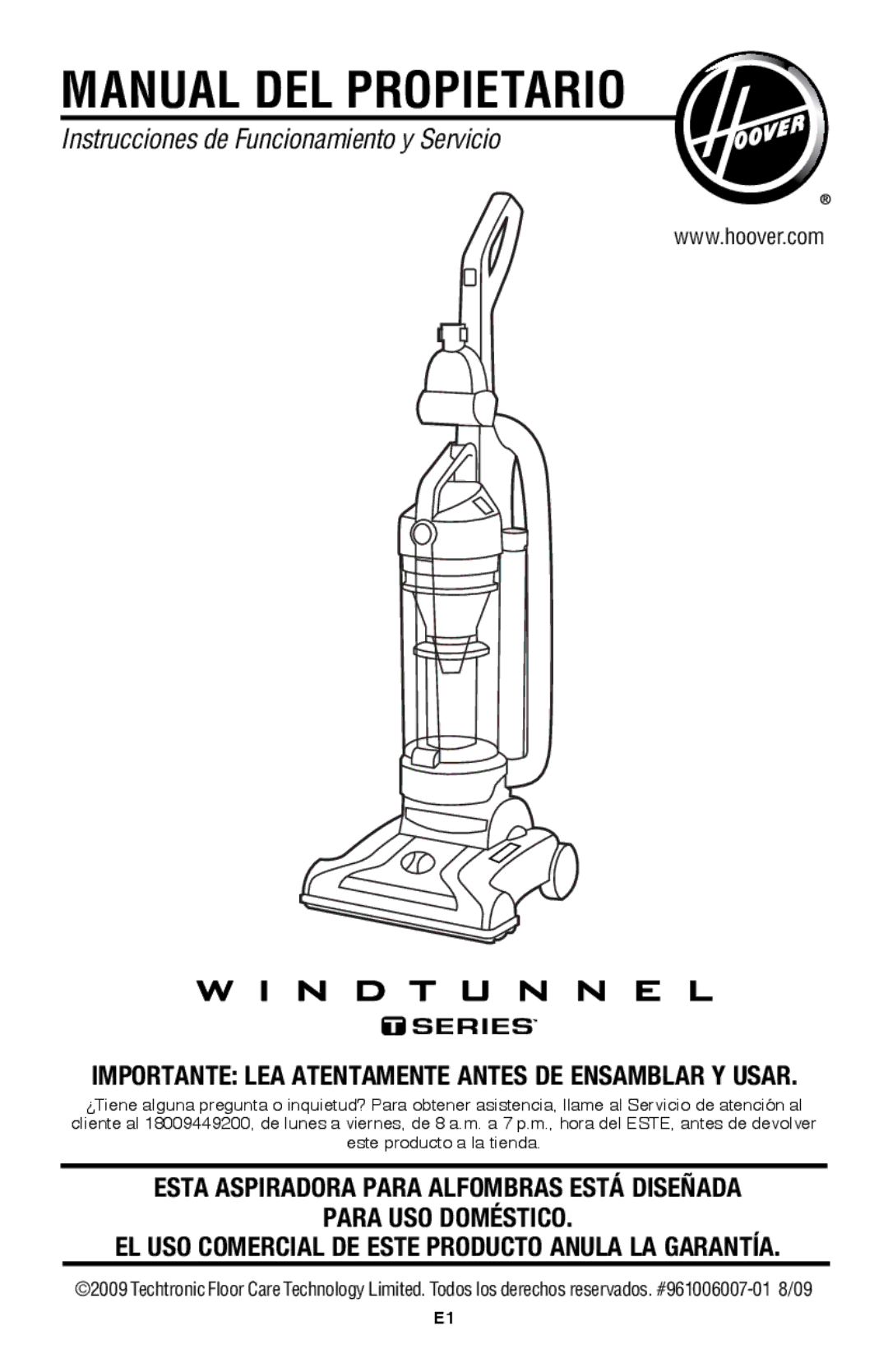 Hoover UH70105 owner manual Manual DEL Propietario 