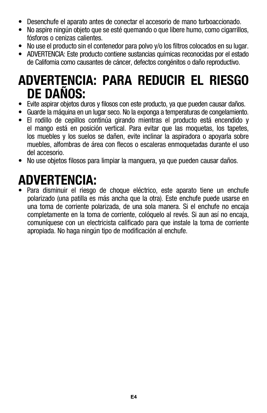 Hoover UH70105 owner manual Advertencia Para Reducir EL Riesgo DE Daños 