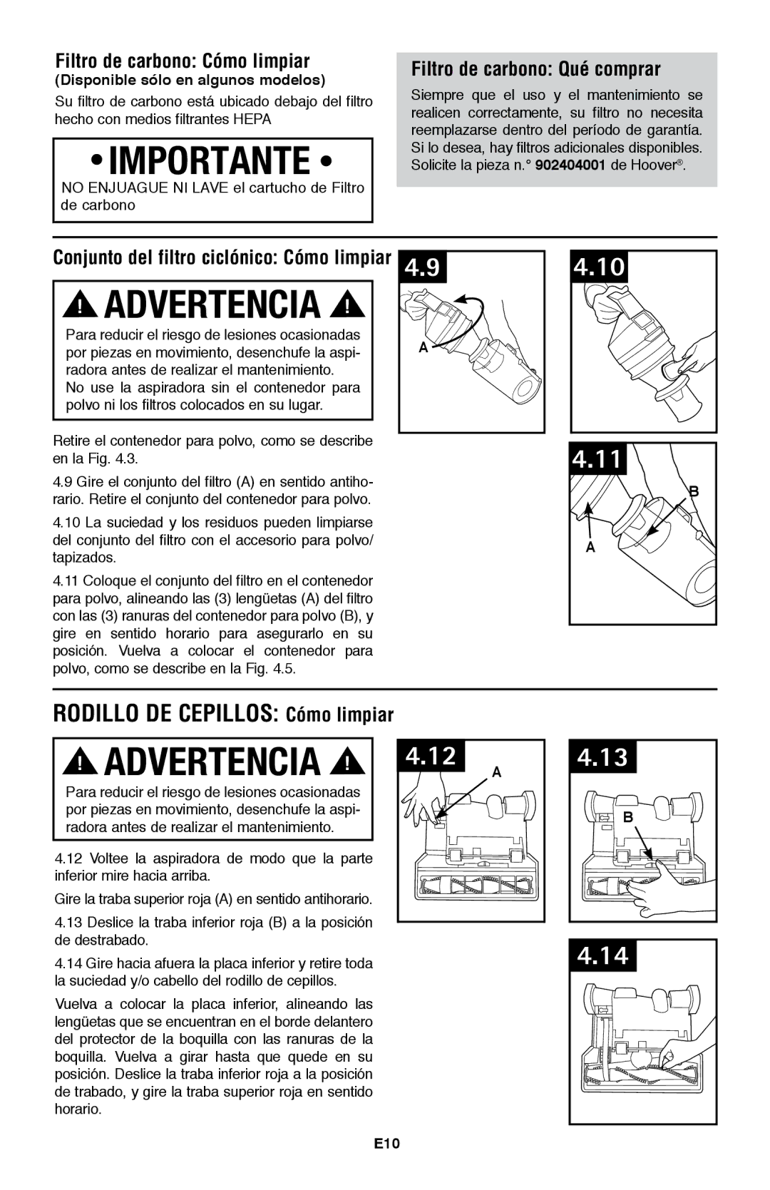 Hoover UH70105 Rodillo DE Cepillos Cómo limpiar, Filtro de carbono Cómo limpiar, Filtro de carbono Qué comprar, E10 