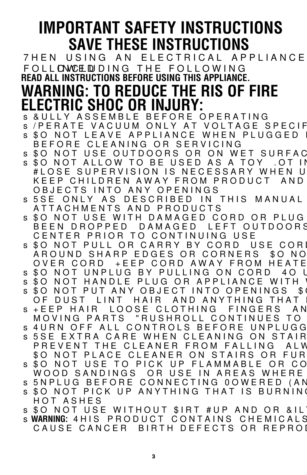 Hoover UH70105 owner manual Important Safety Instructions 