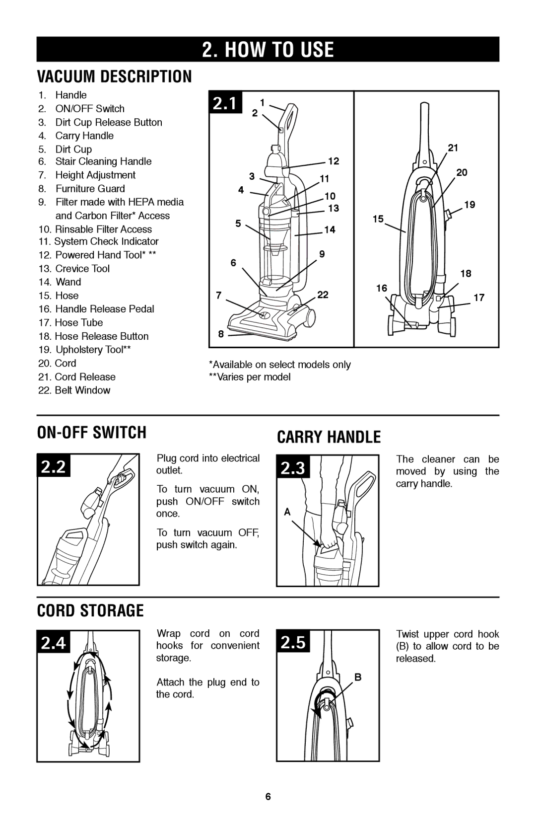 Hoover UH70105 owner manual HOW to USE, Vacuum Description, ON-OFF Switch 