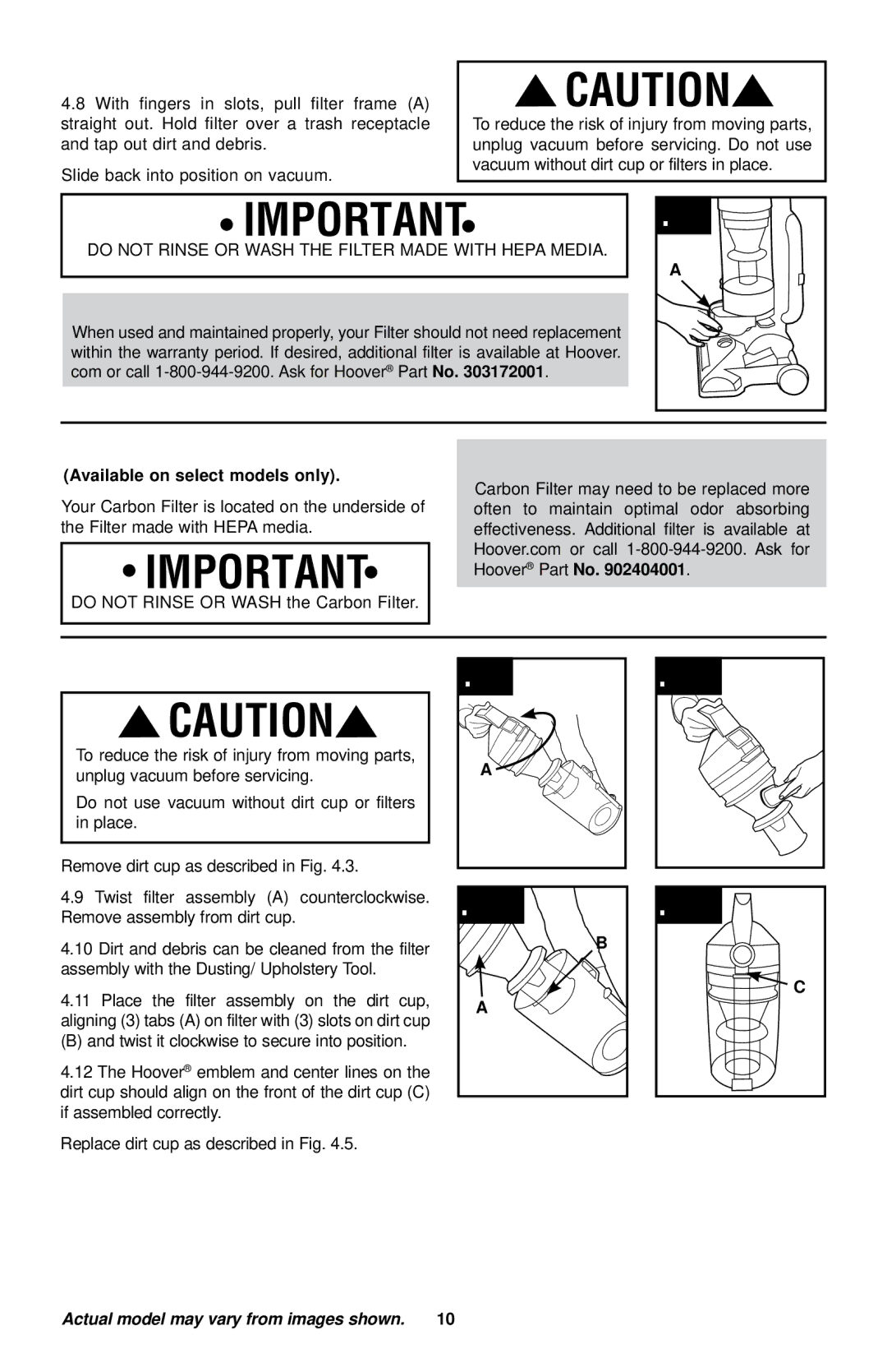 Hoover UH70120 owner manual What to Buy Filter Made With Hepa Media, Carbon Filter How to Clean, What to Buy Carbon Filter 